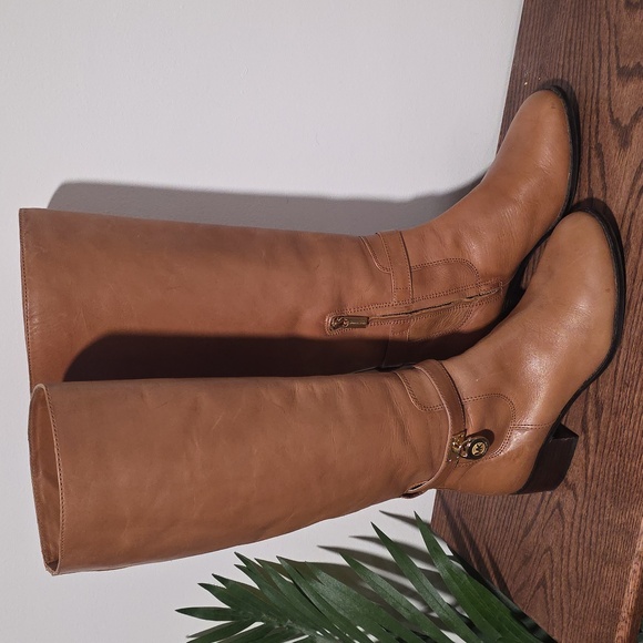 Michael Kors Hamilton Tall Tan Leather Boots Womens 8 - Picture 1 of 14